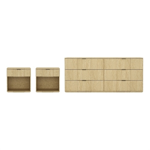Clive Mid-Century Modern 3-Piece Dresser and Nightstand in Natural Oak