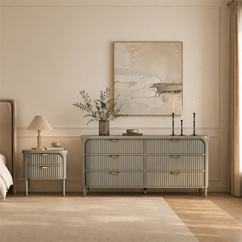 Park Contemporary 2-Piece Dresser and Nightstand in Gray