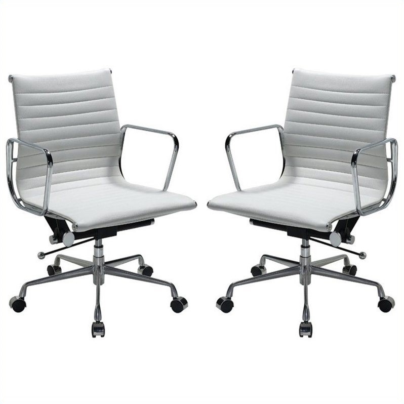 Manhattan Comfort Ellwood Mid Back Office Chair in White (Set of 2) MC614WH B