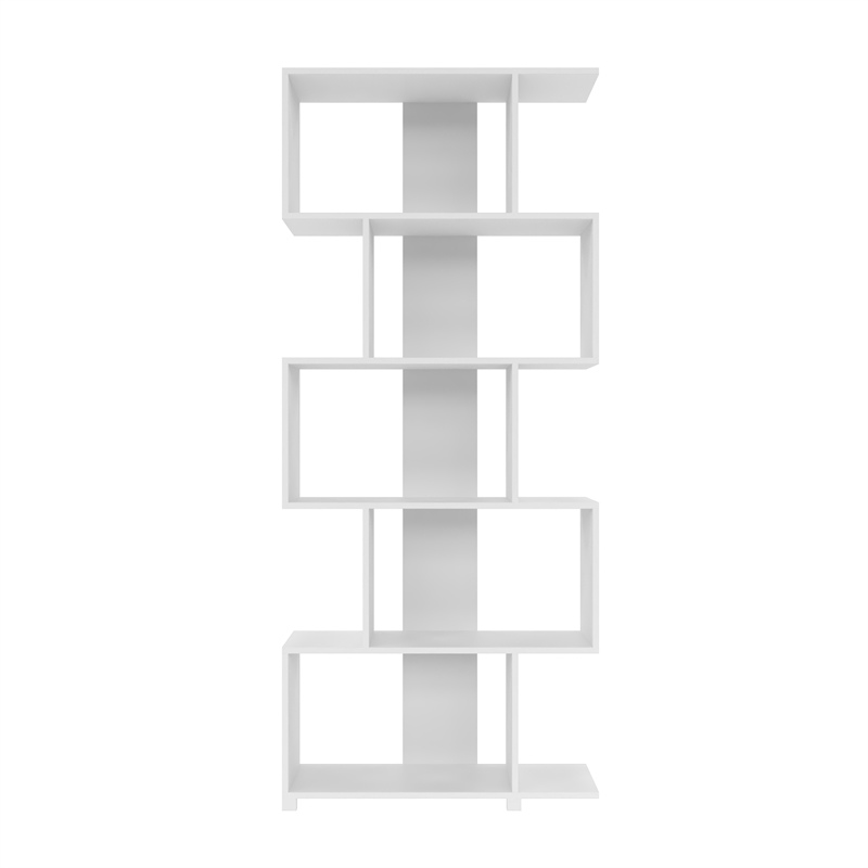 Manhattan Comfort Petrolina 5-Shelf Zig Zag Wood Bookcase in White