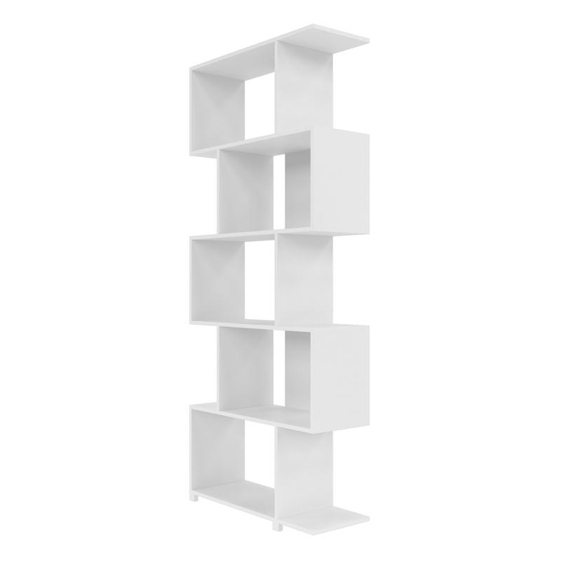 Manhattan Comfort Petrolina 5-Shelf Zig Zag Wood Bookcase in White