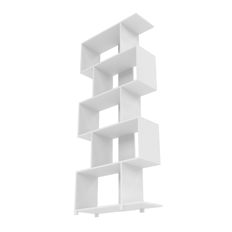 Manhattan Comfort Petrolina 5-Shelf Zig Zag Wood Bookcase in White