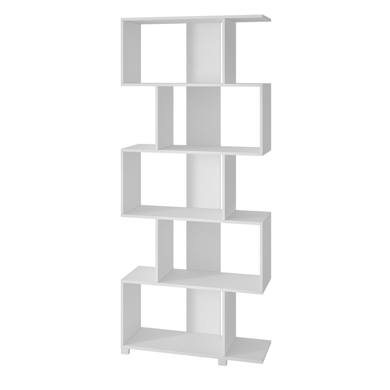 Manhattan Comfort Petrolina 5-Shelf Zig Zag Wood Bookcase in White