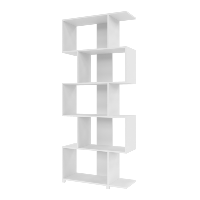 Manhattan Comfort Petrolina 5-Shelf Zig Zag Wood Bookcase in White