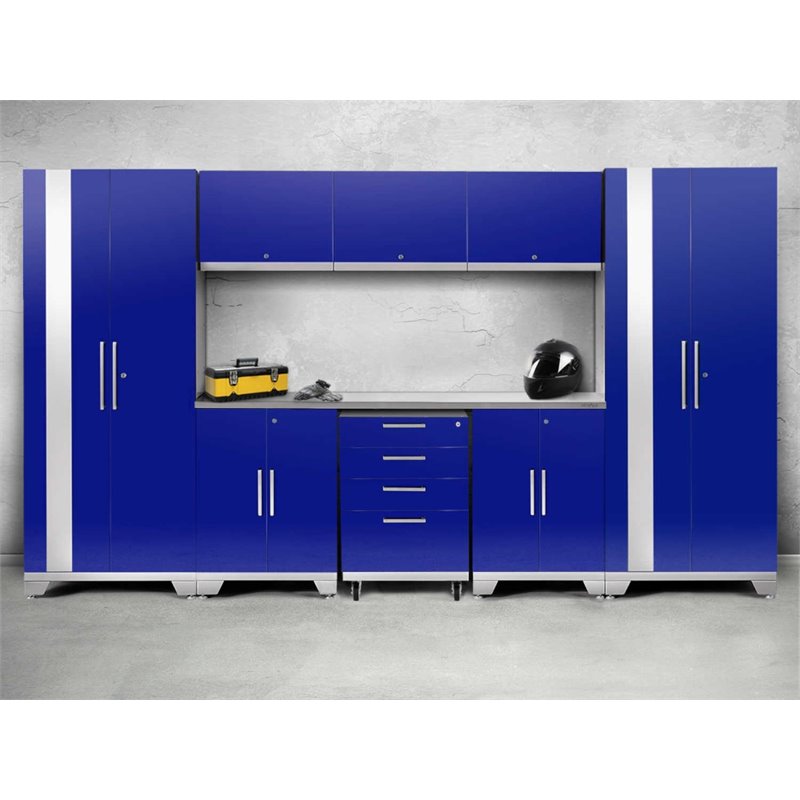 Garage Cabinets Newage Products Performance 2 0 Blue 9 Piece Set