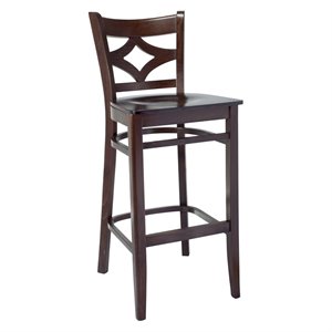 curtain back bar stool in walnut with wood seat
