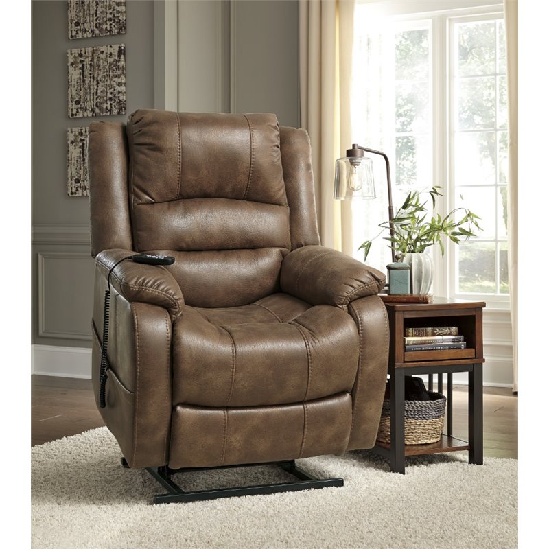 Signature Design by Ashley Yandel Power Lift Recliner in Saddle