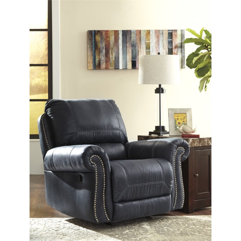 Ashley Milhaven Faux Leather Power Rocker Recliner in Navy 6330498
