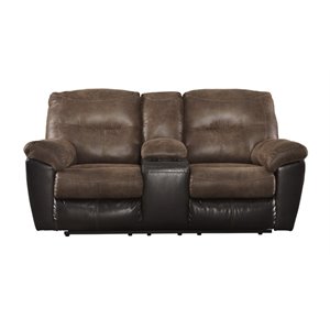 ashley furniture follett double reclining faux leather loveseat in coffee