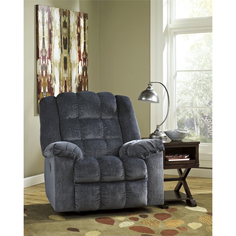 Ashley Furniture Ludden Fabric Power Rocker Recliner in Blue Cymax