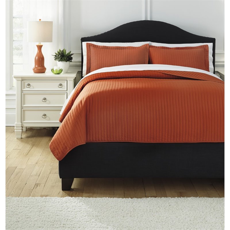 Ashley Furniture Raleda King Coverlet Set in Orange