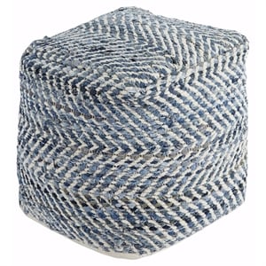 Signature Design by Ashley Handmade Chevron Square Pouf/Ottoman in Denim Blue