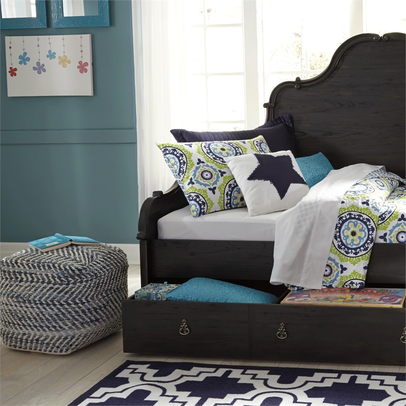 Signature Design by Ashley Handmade Chevron Square Pouf/Ottoman in Denim Blue