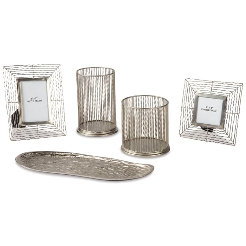 Ashley Furniture Dympna Metal Decorative Ornament Accessories -Silver (Set of 5)