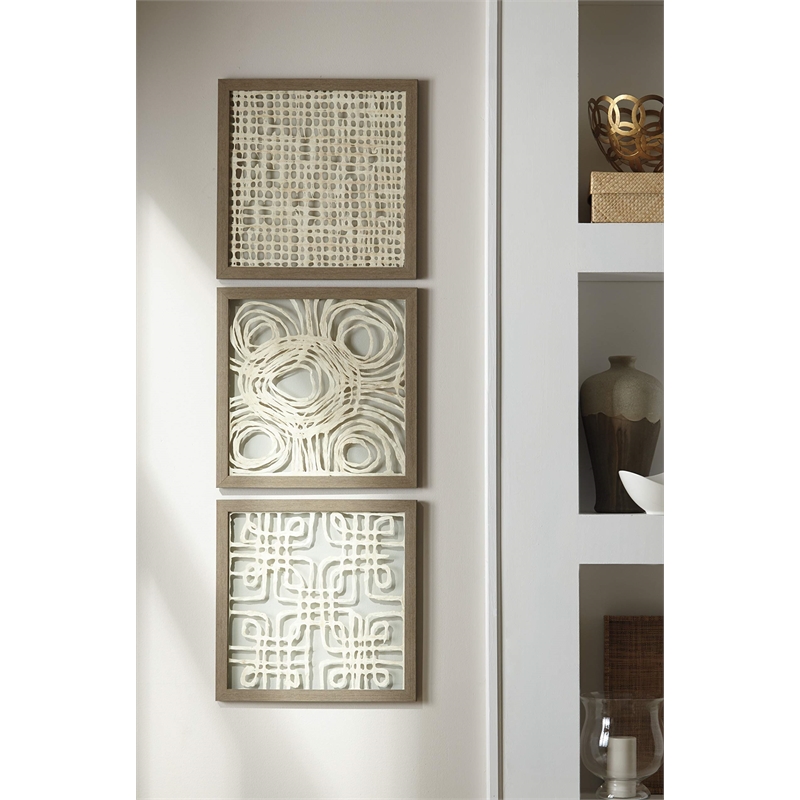Ashley Odella 3 Piece Wall Decor Set in Cream and Taupe