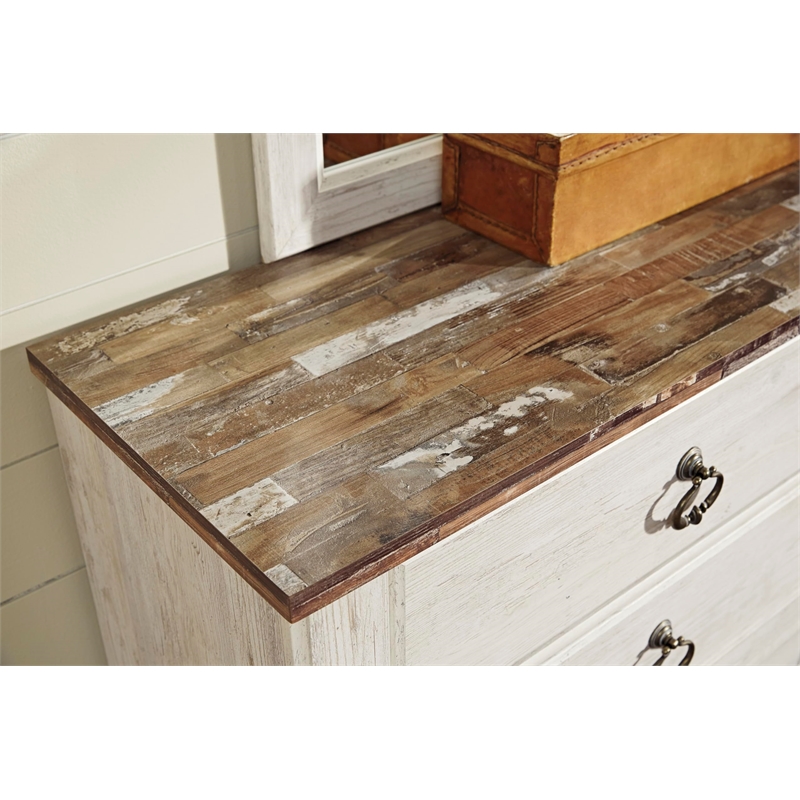 Ashley Furniture Willowton 6 Drawer Double Dresser in Whitewash