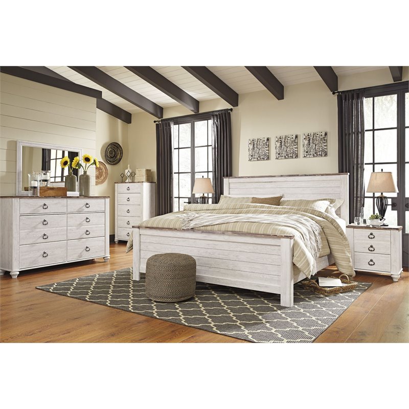 Ashley Furniture Willowton Engineered Wood Bedroom Mirror in White Wash