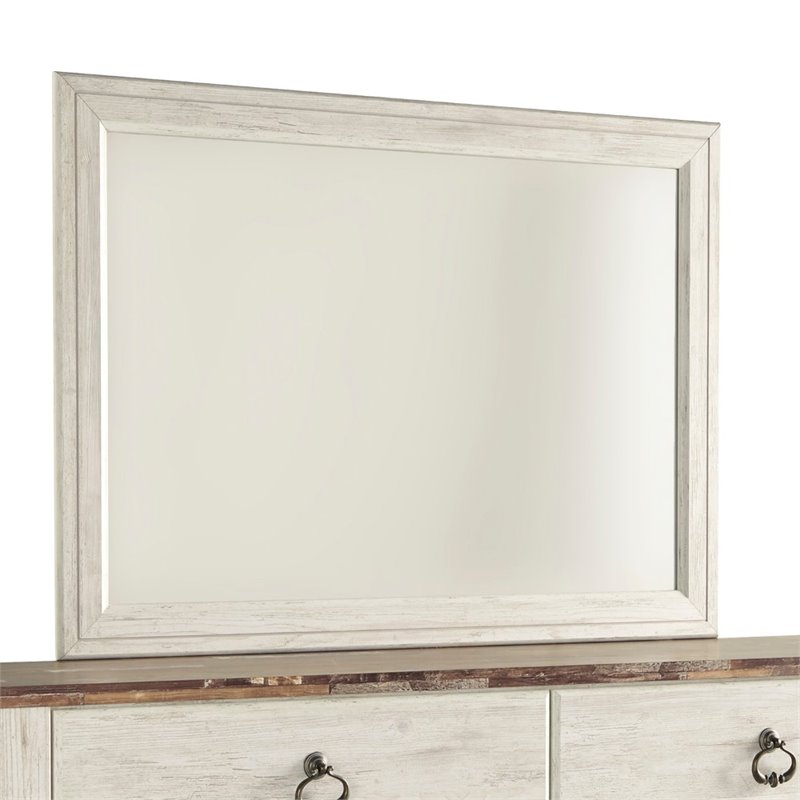 Ashley Furniture Willowton Engineered Wood Bedroom Mirror in White Wash
