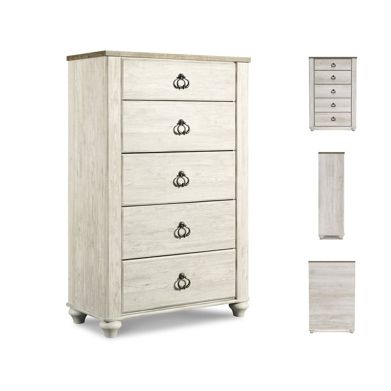 Ashley Furniture Willowton Wood 5 Drawer Chest in White Finish