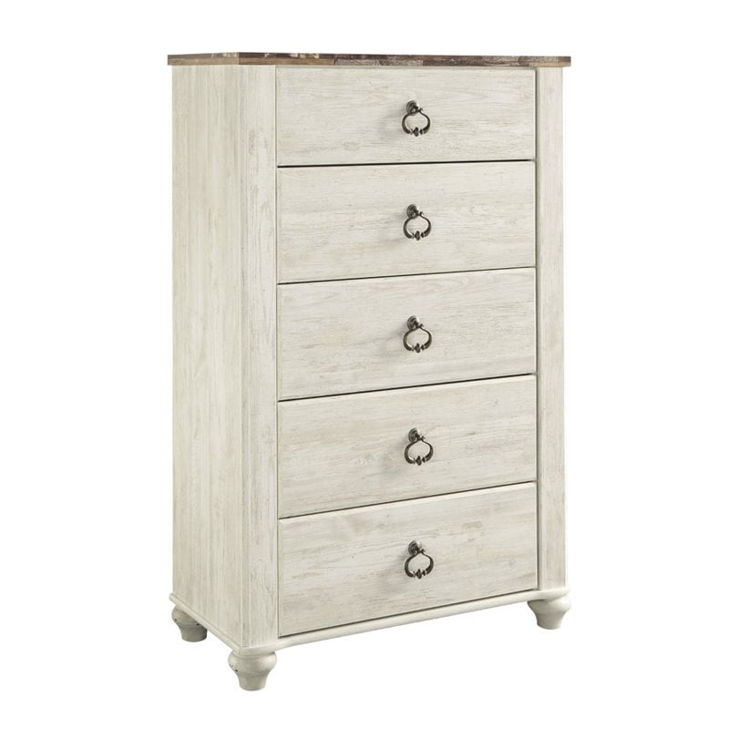 Ashley Furniture Willowton Wood 5 Drawer Chest in White Finish