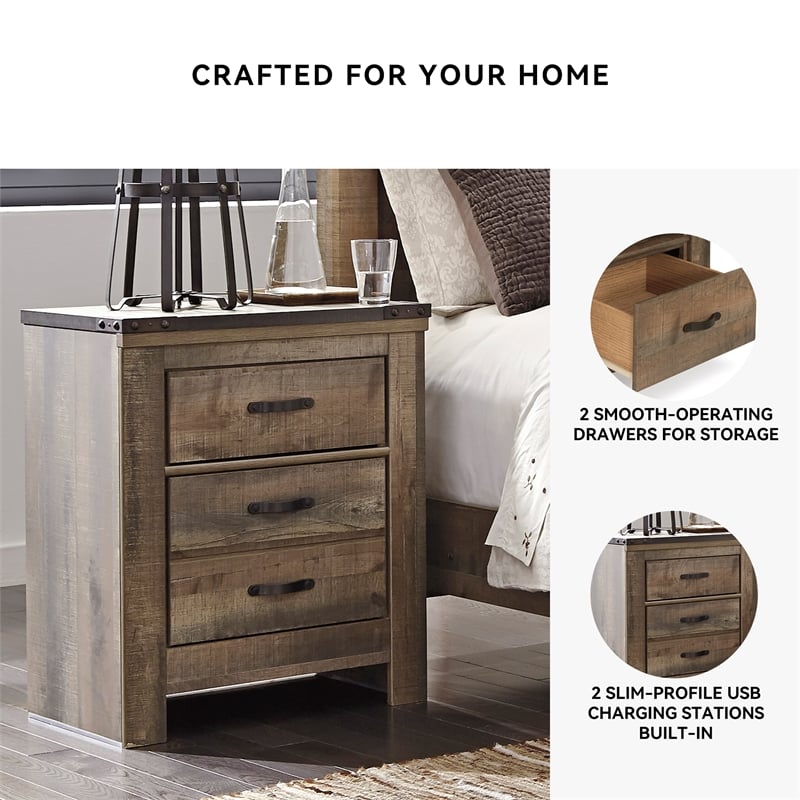 Signature Design by Ashley Trinell 2 Drawer Wood Night Stand in Brown