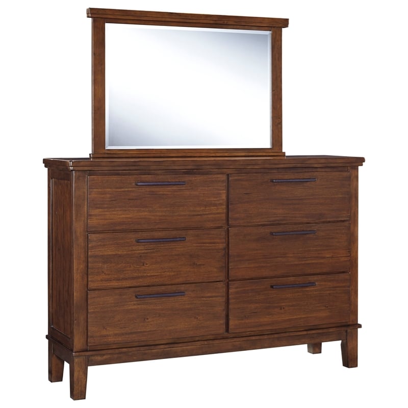 Ashley Furniture Ralene Engineered Wood Rectangle Bedroom Mirror in Medium Brown