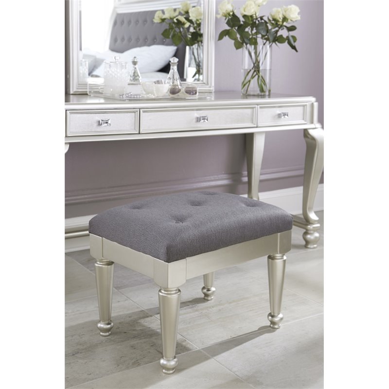 Ashley Furniture Coralayne Upholstered Stool in Silver