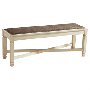 Ashley Bolanburg Large Upholstered Dining Bench in White and Brown