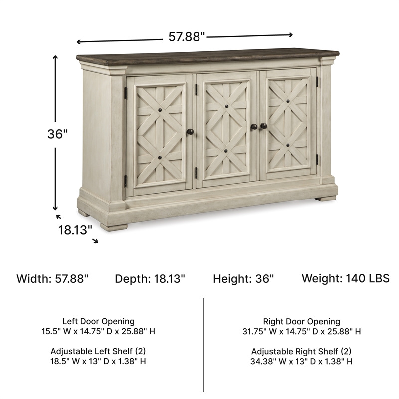 Ashley Furniture Furniture Bolanburg Server in Antique White and Weathered Oak