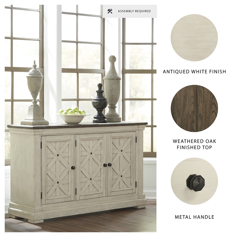 Ashley Furniture Furniture Bolanburg Server in Antique White and Weathered Oak