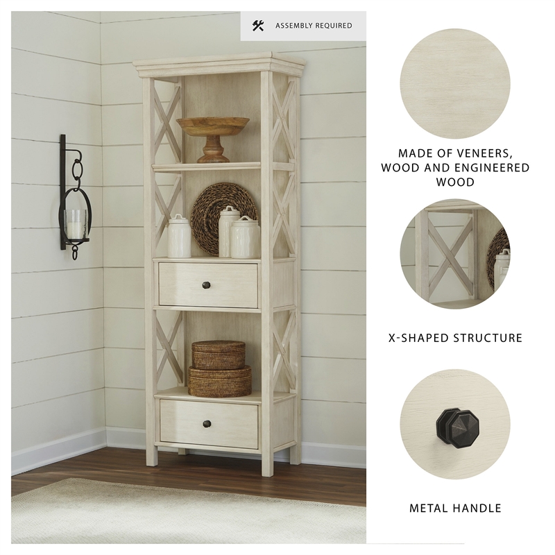 Ashley Furniture Bolanburg 3-Shelf Engineered Wood Bookcase in Antique White