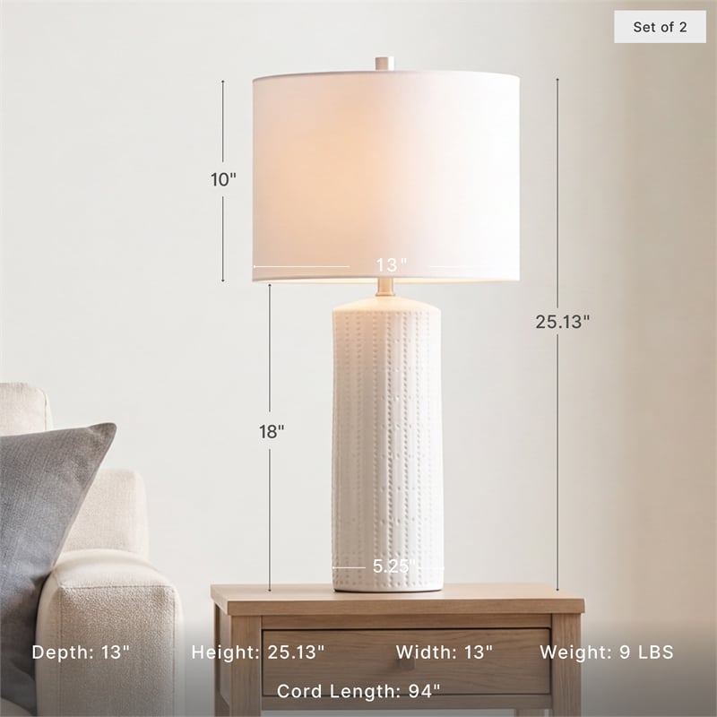 Signature Design by Ashley Steuben Ceramic Table Lamp in White (Set of 2)