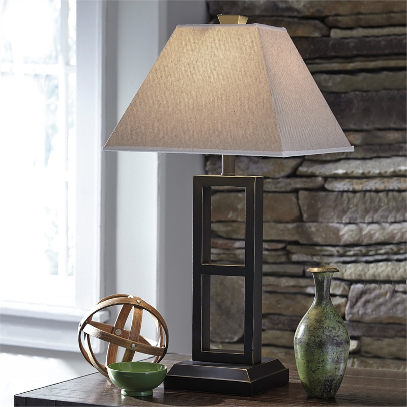 Ashley Furniture Deidra Metal Table Lamp with Fabric Shade in Black (Set of 2)