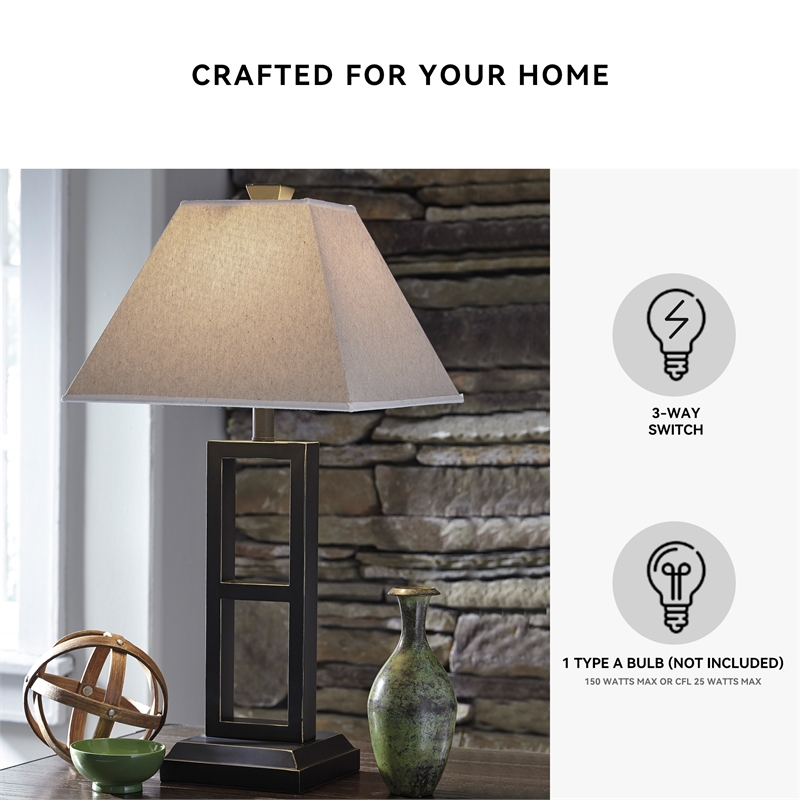 Ashley Furniture Deidra Metal Table Lamp with Fabric Shade in Black (Set of 2)