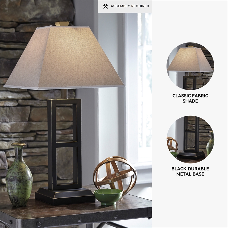 Ashley Furniture Deidra Metal Table Lamp with Fabric Shade in Black (Set of 2)