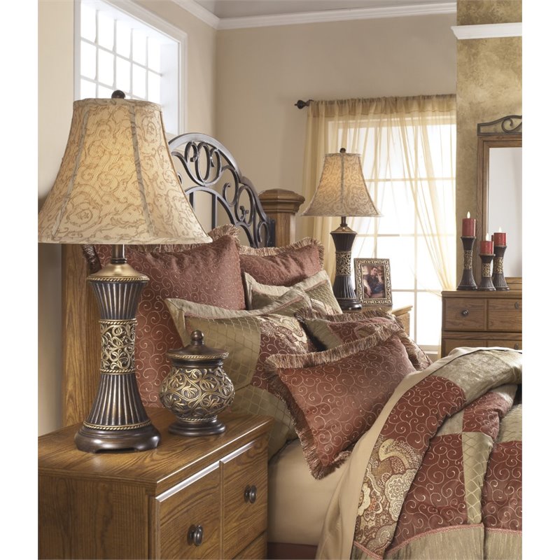 Ashley Furniture Mariana Poly Table Lamp in Bronze (Set of 2)