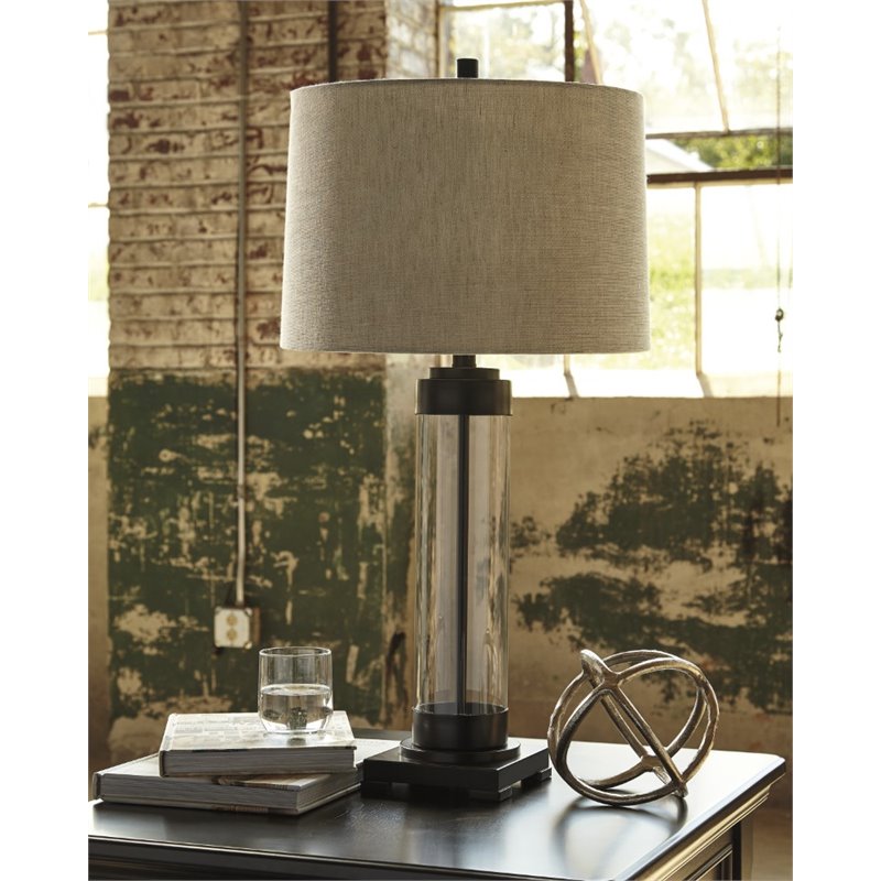Ashley Furniture Talar Glass Table Lamp in Bronze