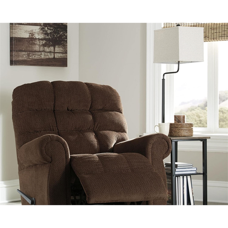 Ashley Furniture Shianne Metal and Wood Tray Floor Lamp w/Fabric Shade in Black