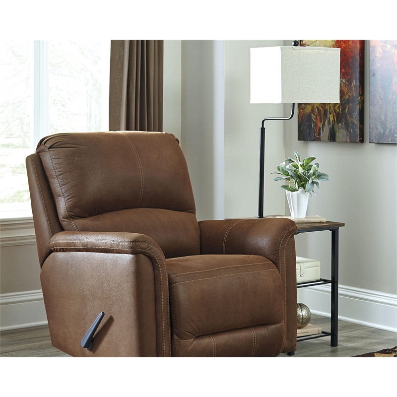 Ashley Furniture Shianne Metal and Wood Tray Floor Lamp w/Fabric Shade in Black