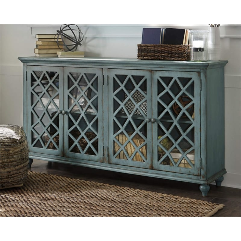 Ashley Furniture Mirimyn Engineered Wood Accent Cabinet in Antique Teal