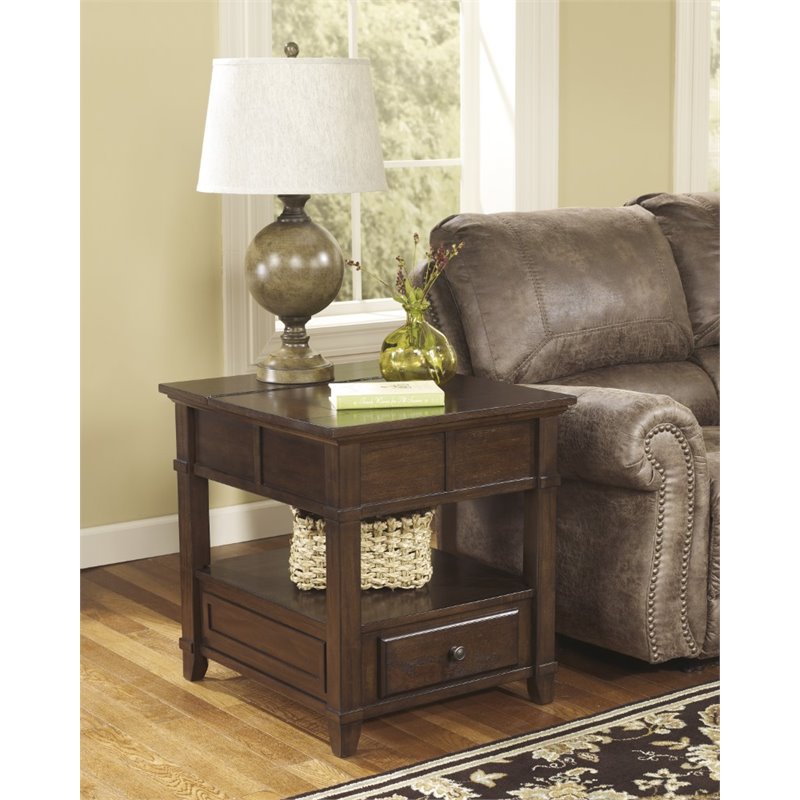Ashley Furniture Gately End Table in Medium Brown