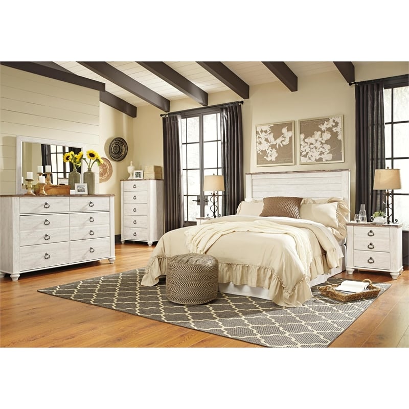 Signature Design by Ashley Willowton Queen Full Panel Headboard in Whitewash