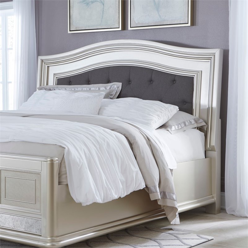 Ashley Cayne Queen Upholstered Panel Headboard In Silver Image Is Loading Ashley Cayne Queen Upholstered Panel Headboard In Silver