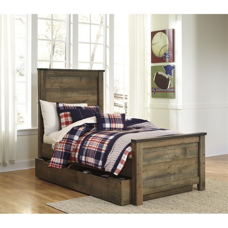 Ashley Furniture Trinell Twin Panel Bed with Trundle in Brown
