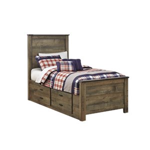 ashley trinell panel bed with underbed storage in brown