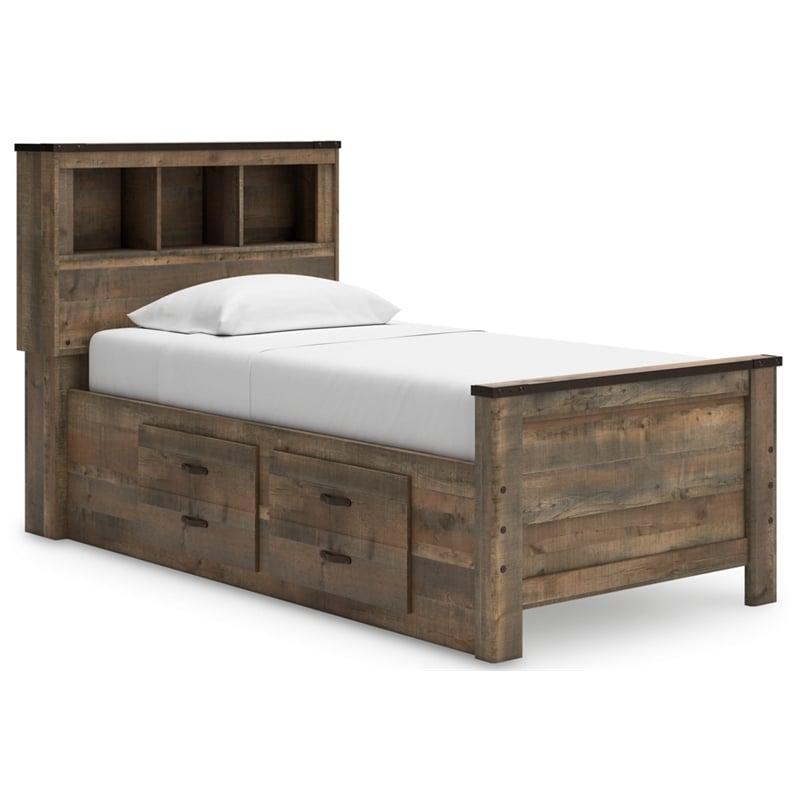 Ashley Furniture Trinell Twin Bed with Underbed Storage in Brown