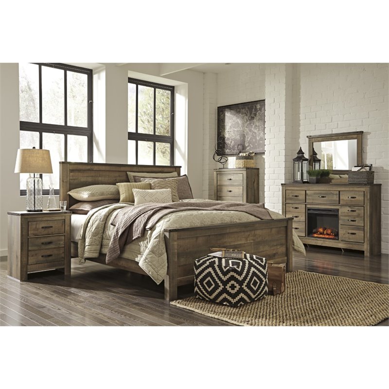 Ashley Furniture Trinell 5 Piece Queen Panel Bedroom Set in Brown