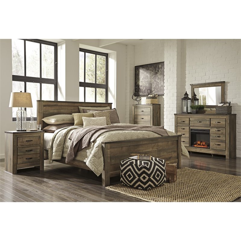 Ashley Furniture Trinell 5 Piece King Panel Bedroom Set In Brown