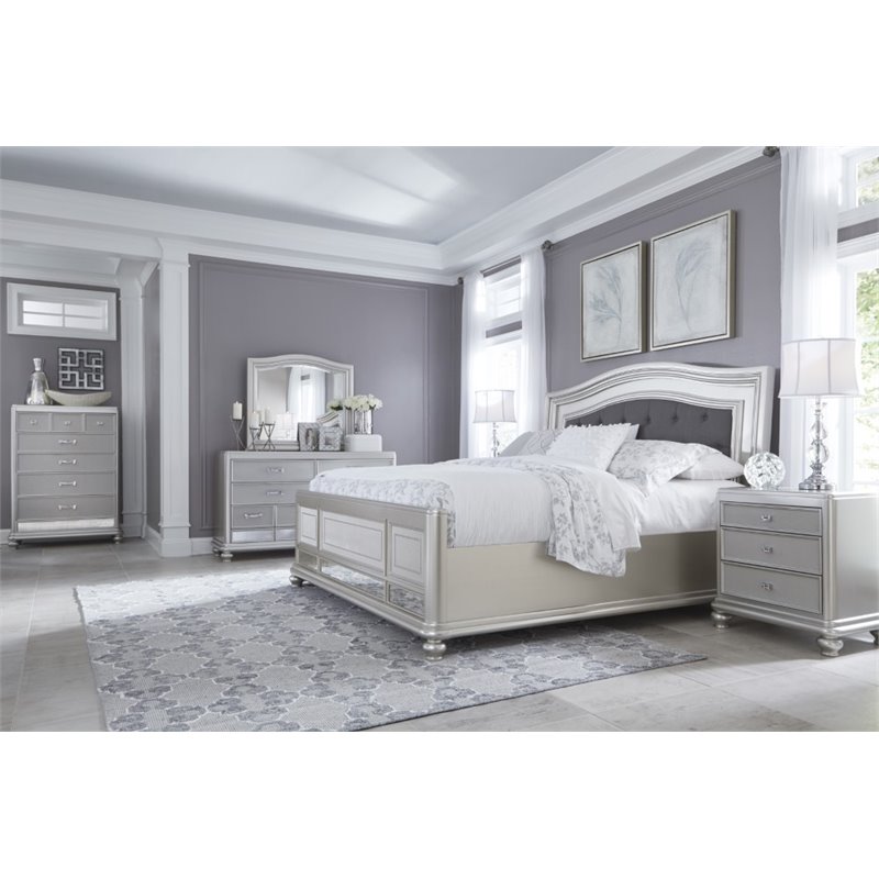 ashley coralayne 5 piece king upholstered bedroom set in silver