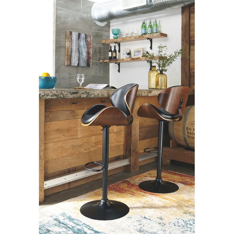 Ashley Furniture Bellatier Adjustable Faux Leather Upholstered Barstool in Black